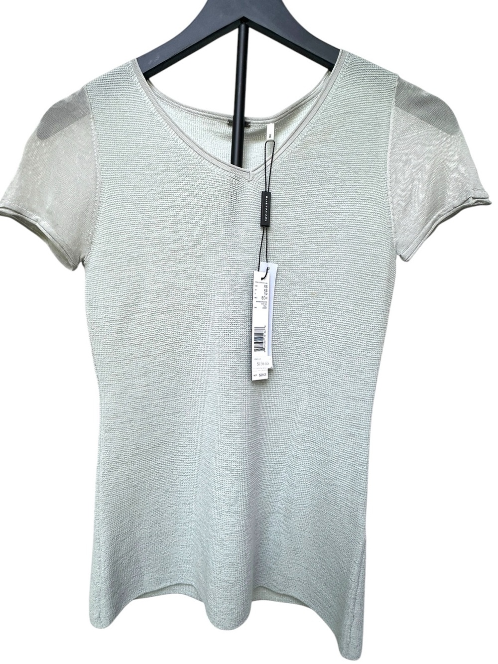 Elie Tahari Maxina Sweater Top XS Gray Sheer Sleeves NWT MSRP $228